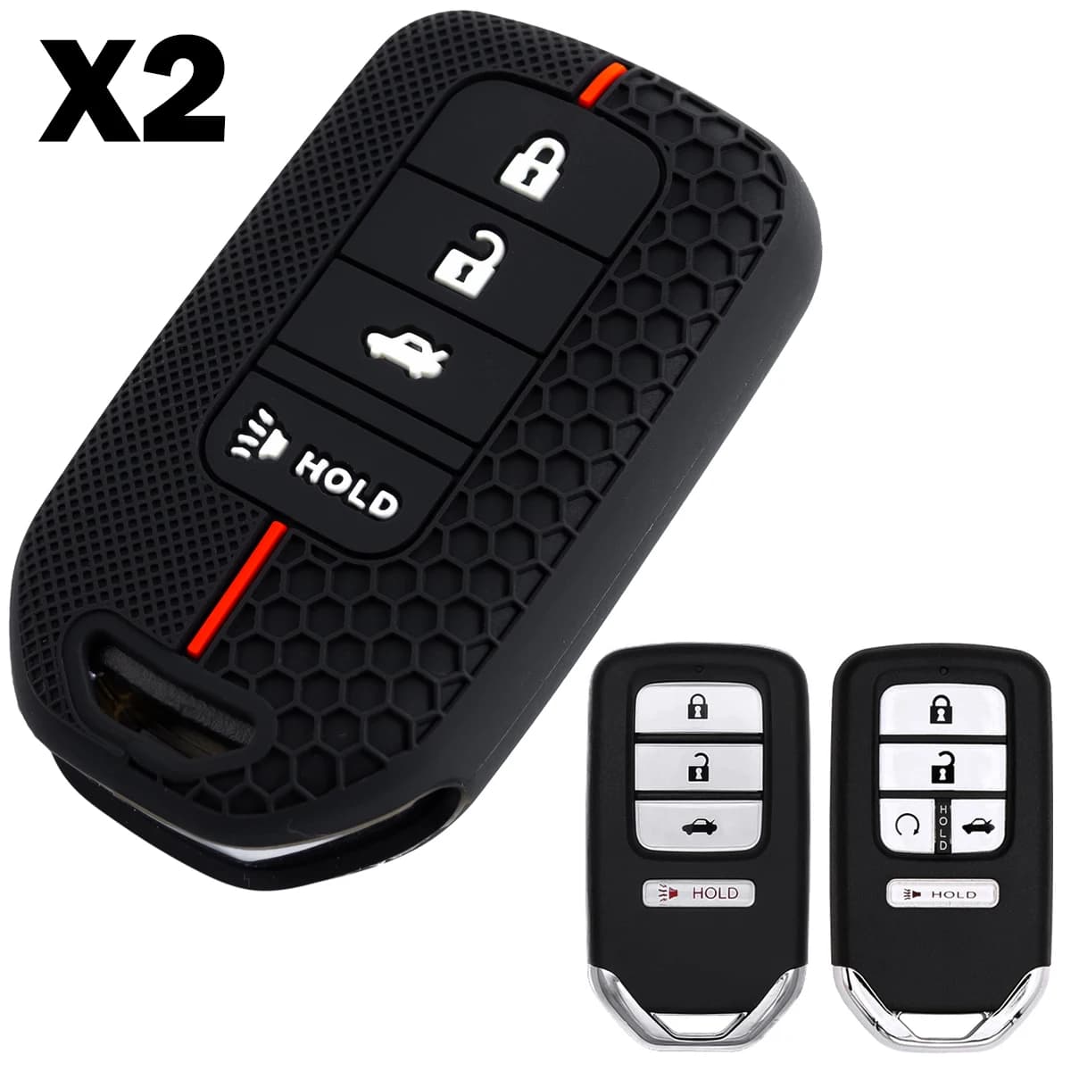 2x Portachiavi Smart Key Fob per auto in silicone Portachiavi per Honda Accord Civic CR-V HR-V Fit Pilot Insight Passport
