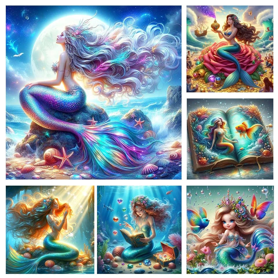 New Diamond Art Painting Beautiful Mermaid Portrait 5D Mosaic Rhinestones Pictures Embroidery Sale Home Decor Cross Stitch Kits