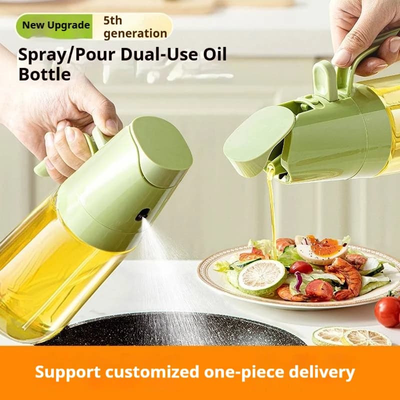 Spruzzino Olio 2-in-1 da 500ml in Vetro Borosilicato, Dispenser Olio da Cucina, Spruzzatore Olio d'Oliva per Friggitrice ad Aria, Insalate e Cottura