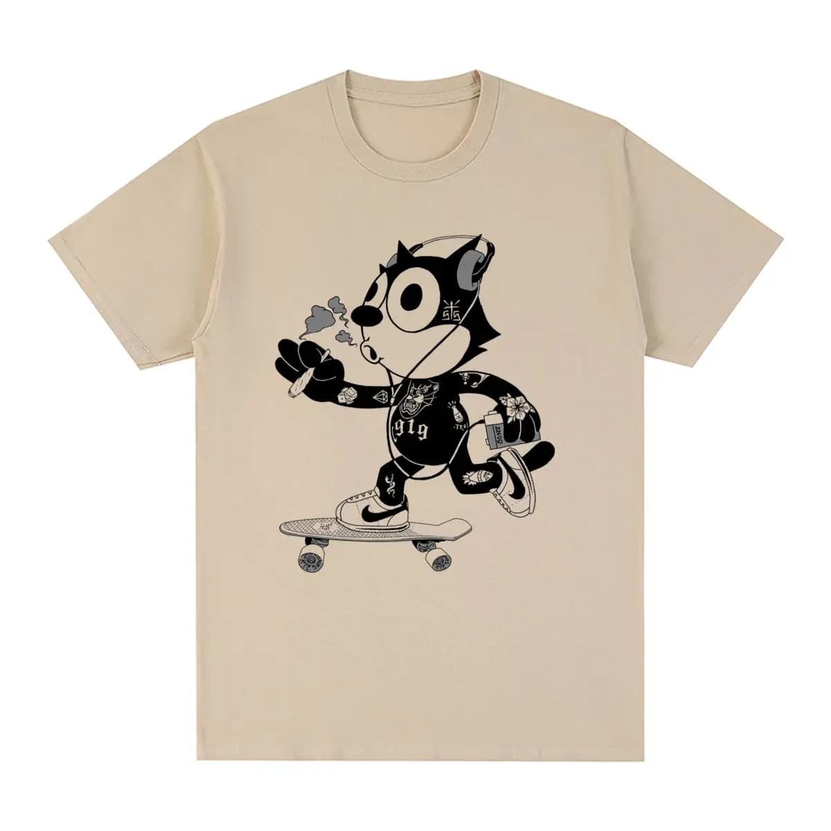Felix Cat Skate Vintage T-shirt Classic Well Done Cotton Men T shirt New Tee Tshirt Womens Tops