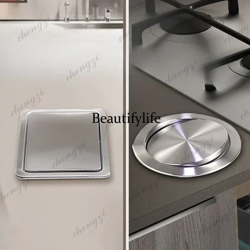 Y136 Y136 Kitchen Trash Can Built-in Garbage Bin Stainless Steel Large Litter Bins Luxury Touch Dustbin with Lid Kitchens Access