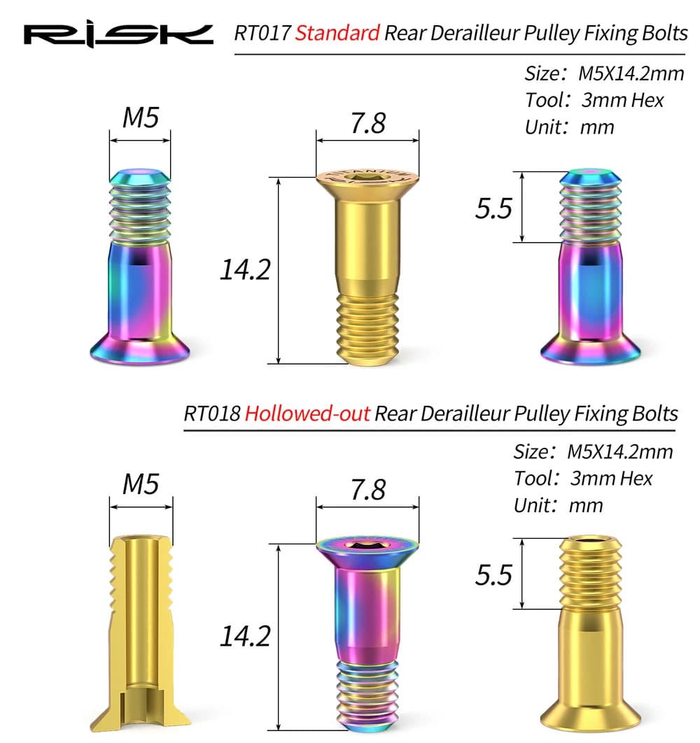 Viti per ruota Jockey deragliatore posteriore per bici da strada RISK MTB, bulloni di fissaggio per ruota guida puleggia per bicicletta in lega di titanio, 2 pezzi M5 * 14,2 mm