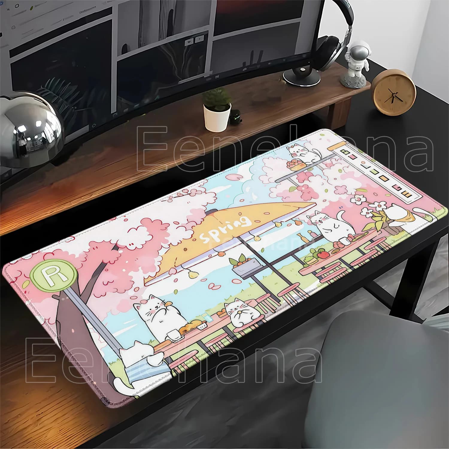 Larger HD Printing Mousepad Cute Sakura Cat Scenery Mouse Pad XXL Computer Office Accessories Anti-slip Gaming Keyboard Desk Mat