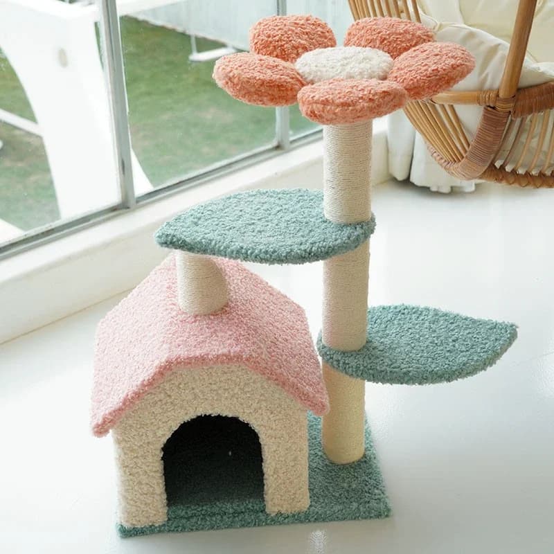 Giocattolo per animali domestici nordico Struttura da arrampicata per forniture per animali domestici Mobili per case per gatti Corda in sisal Post Grab Board Albero per gatti a molti piani in legno massello