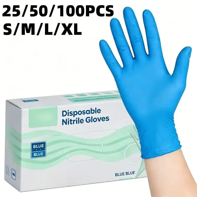 25/50/100 Pezzi Guanti Monouso in Nitrile Blu per Tatuaggi, Manicure, Pulizia Salone, Bagno, Cucina, Toelettatura Animali