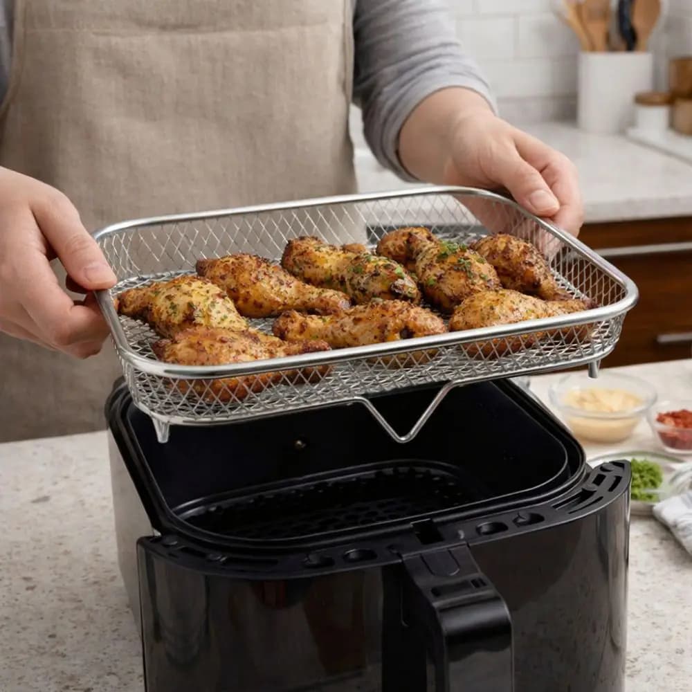 Stainless Steel Air Fryer Rack Multi-functional Rust Prevention Baking Rack Heat Resistant Non-Stick Grill Basket Baking