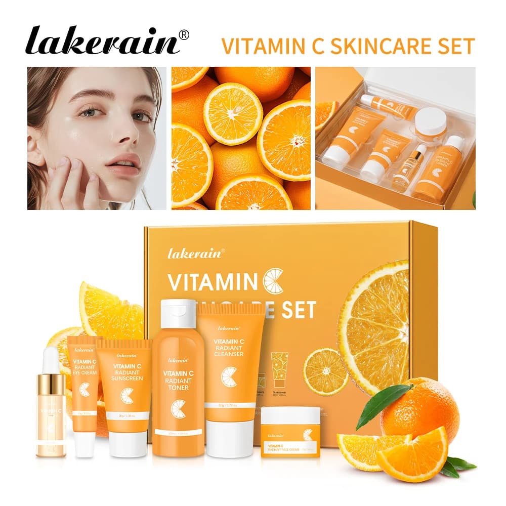 Lakerain Skin Care Set for Vitamin C Kit 6 Piece Whitening Cream Dark Macchie Dark Serum Dark Circle Moisturizing Lighting Kit for Eye Face
