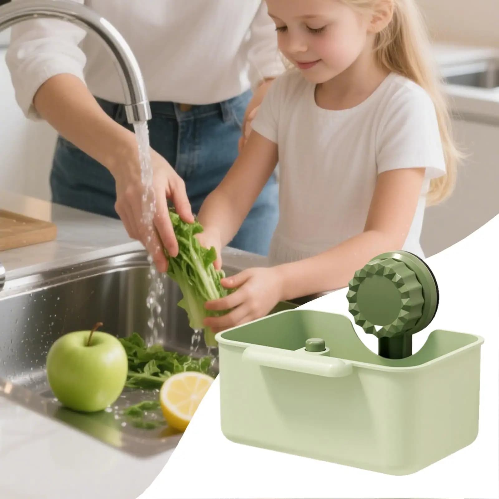 Cestello di scarico per lavello della cucina, ventosa, porta spugna, raccoglitore di rifiuti per la casa, il bagno, la doccia, il bancone dell'appartamento