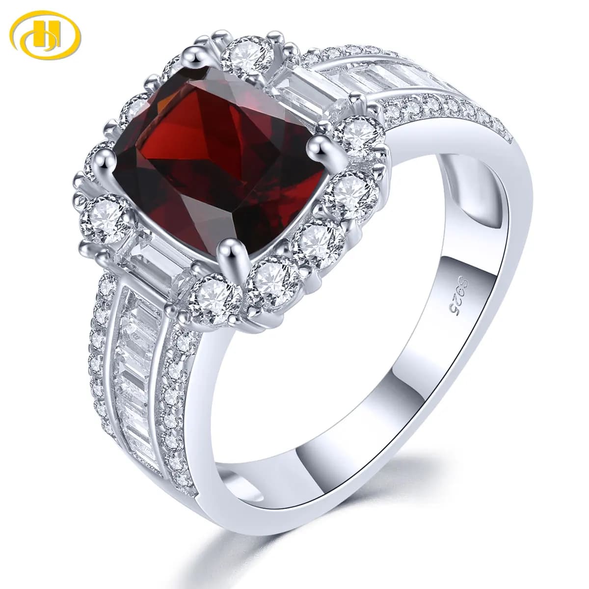 Anelli in argento sterling con granato rosso naturale da 3,6 carati, pietra portafortuna autentica, regali di anniversario di compleanno per donne in stile classico romantico