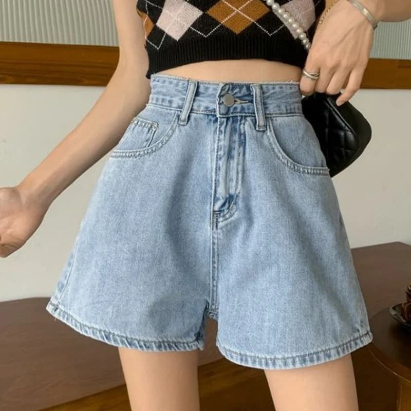 Pantaloncini di jeans a led larghi estivi da donna 2025 Nuovi pantaloncini di jeans lavati dimagranti a vita alta Pantaloni caldi coreani semplici e versatili a-line