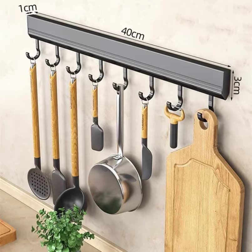Kitchen Hook Rack Punch-free Wall-mounted Rack Space Aluminum Hook Multi-functional Storage Row Hook Holder