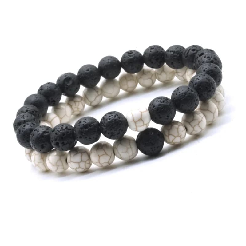 15pcs 8mm Cheap Beige Howlite Black Lava Stone Beads DIY Essential Oil Diffuser Bracelet Yoga Strand Jewelry