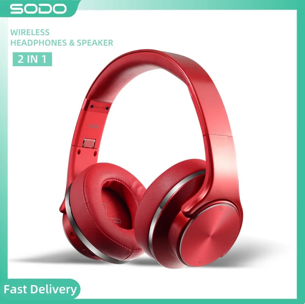SODO MH5 Wireless Headphones Speakers 2 in 1 HiFi Stereo Bluetooth-compatible 5.0 Over-Ear Headphones with Mic Support TF/FM
