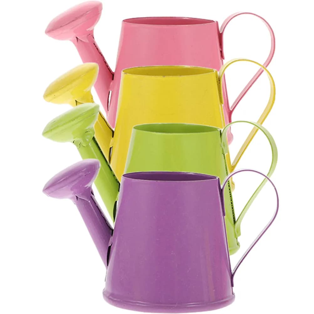 Set di 4 Piccoli Annaffiatoi in Metallo, Mini Bollitore da Giardino Portatile e Leggero, Vaso per Innaffiare Fiori, Mini Bollitore per Piante
