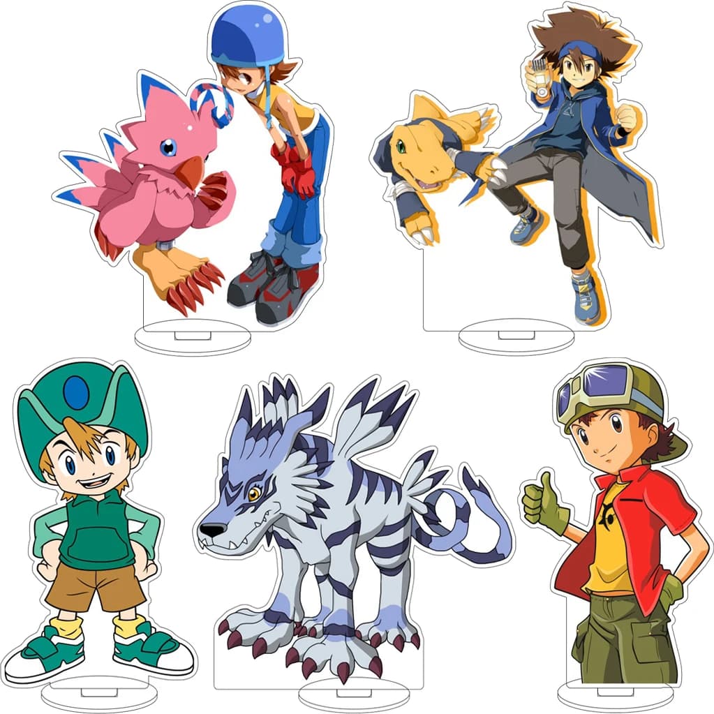16CM Anime Digimon Piyomon Yagami Taichi Agumon Takaishi Takeru Plotmon Cos Acrylic Figure Stand Ornaments Birthday Gifts