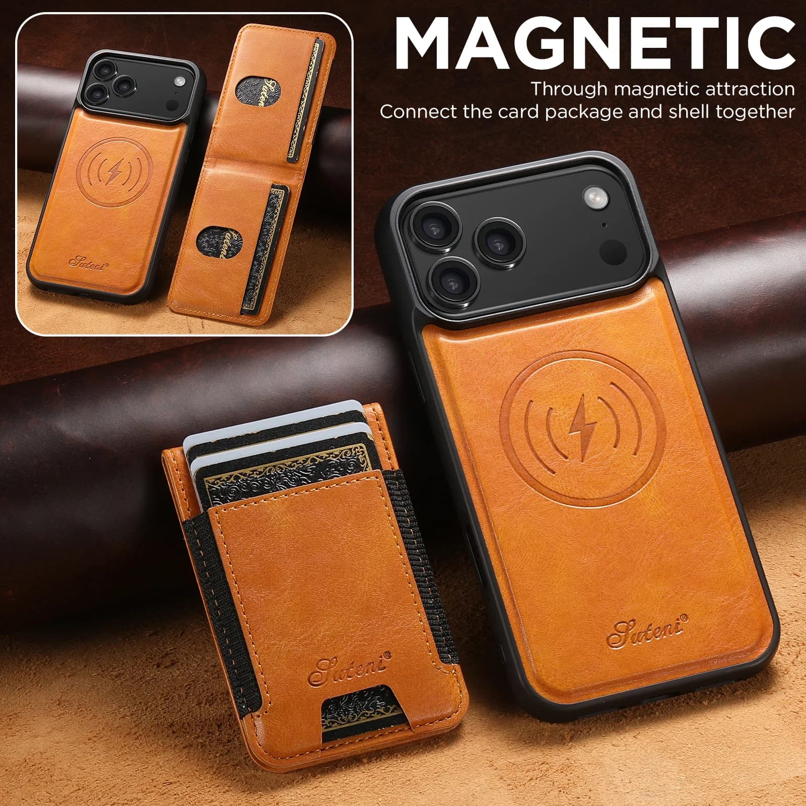 Luxury Oil wax texture Faux Leather Magnetic Wallet Phone Case for Iphone 18 17 16 15 14 13 Pro Max detachable Card Slot Cover