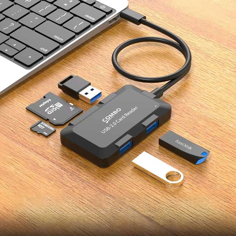 Hub USB 2.0 a 5 Porte, Cavo di Trasferimento Dati, Splitter USB, Convertitore Combo, Lettore di Schede Micro SD e TF, Adattatore per Collegare Tastiera e Mouse