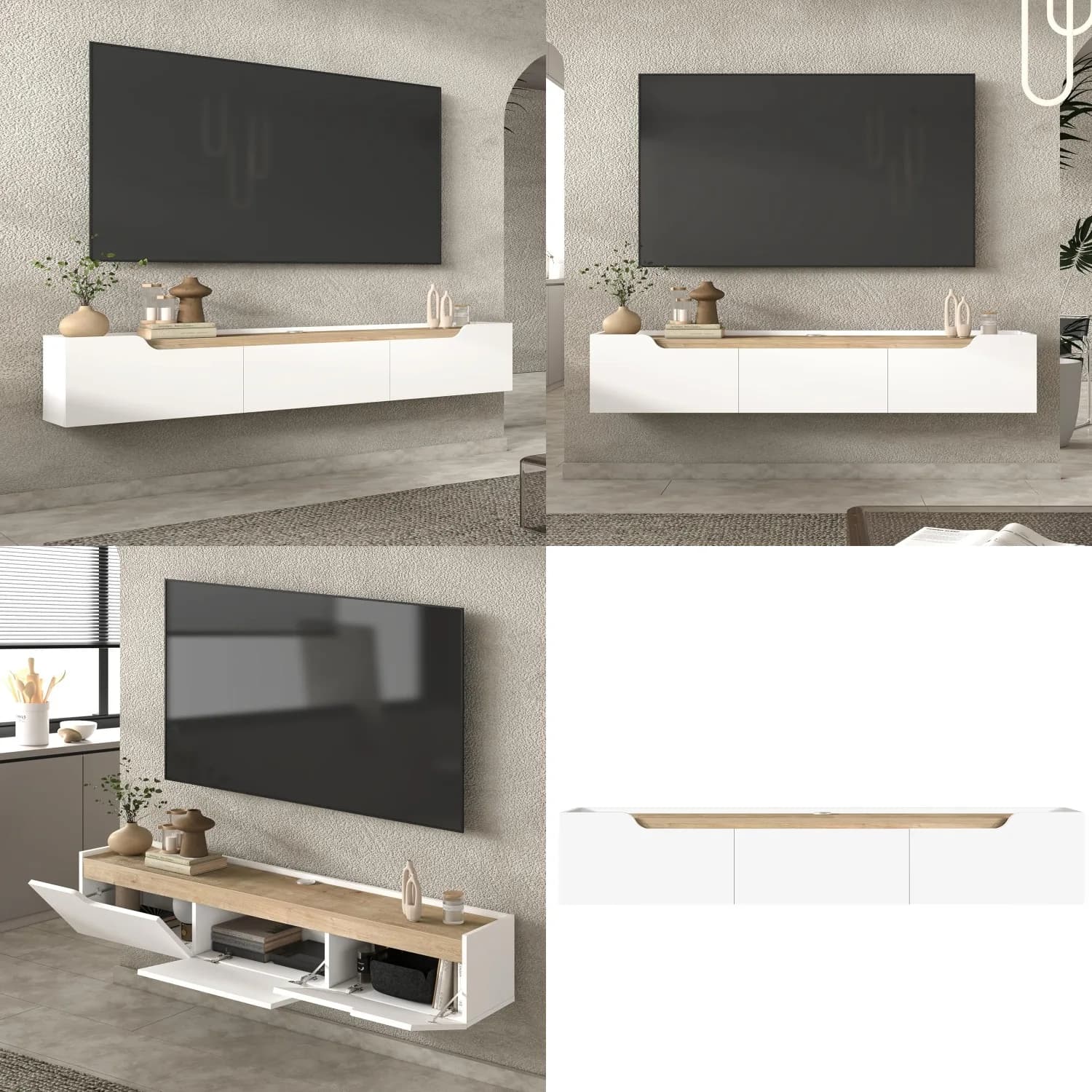 Mobile TV Sospeso da 80 Pollici, Centro Intrattenimento Moderno con Gestione Cavi, Arredamento Soggiorno, Design Elegante Personalizzabile