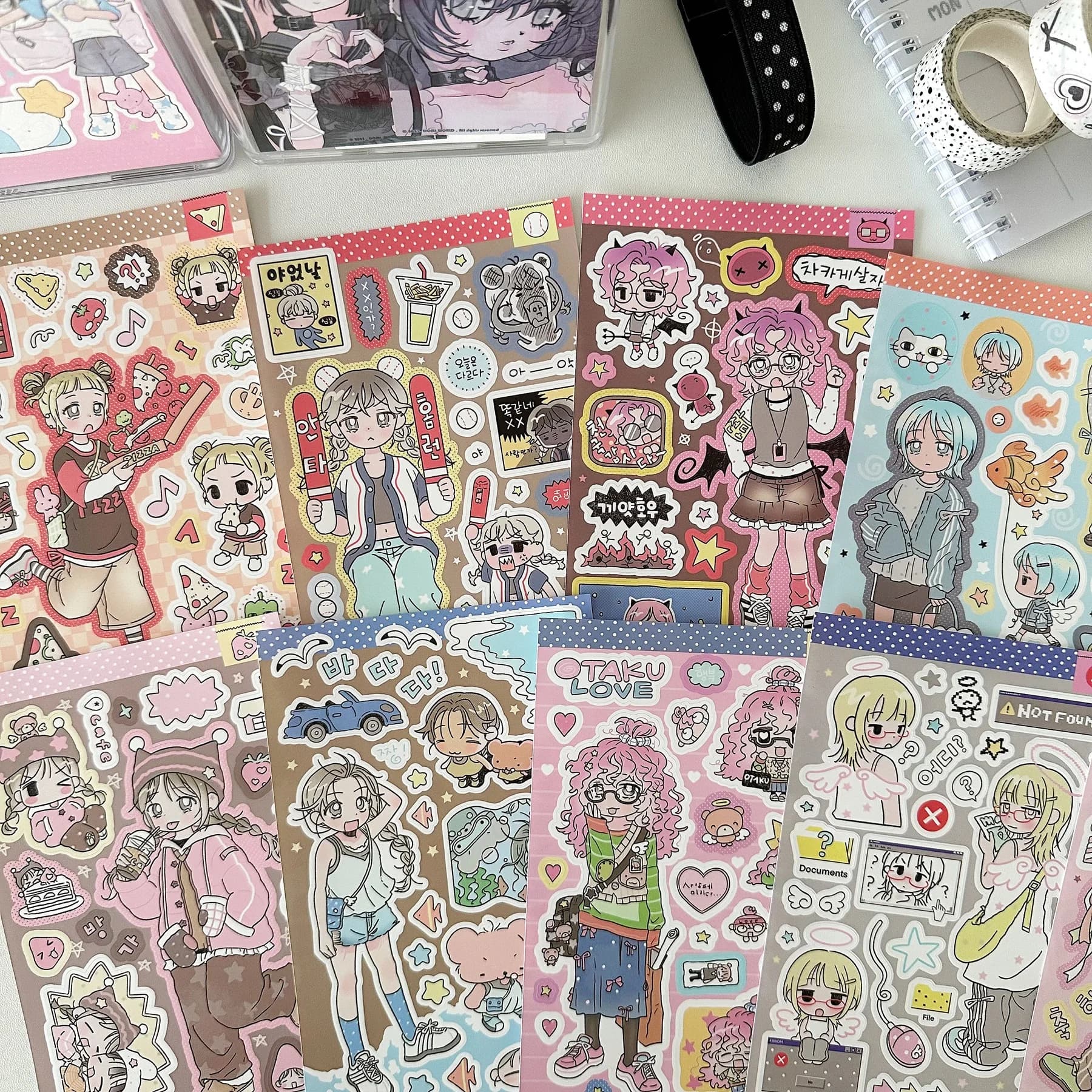 1/9PCS Korean Anime Character Stickers Cute Cool Girl Cartoon Decorative Stickers Journal Diary Notebook Planner Diy Stickers