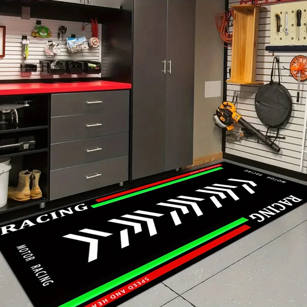 Tappetino per Moto Racing Arrow, Tappeto Antiscivolo per Garage, Assorbente di Olio, Stile Corse Motociclistiche, Decorazione per la Casa