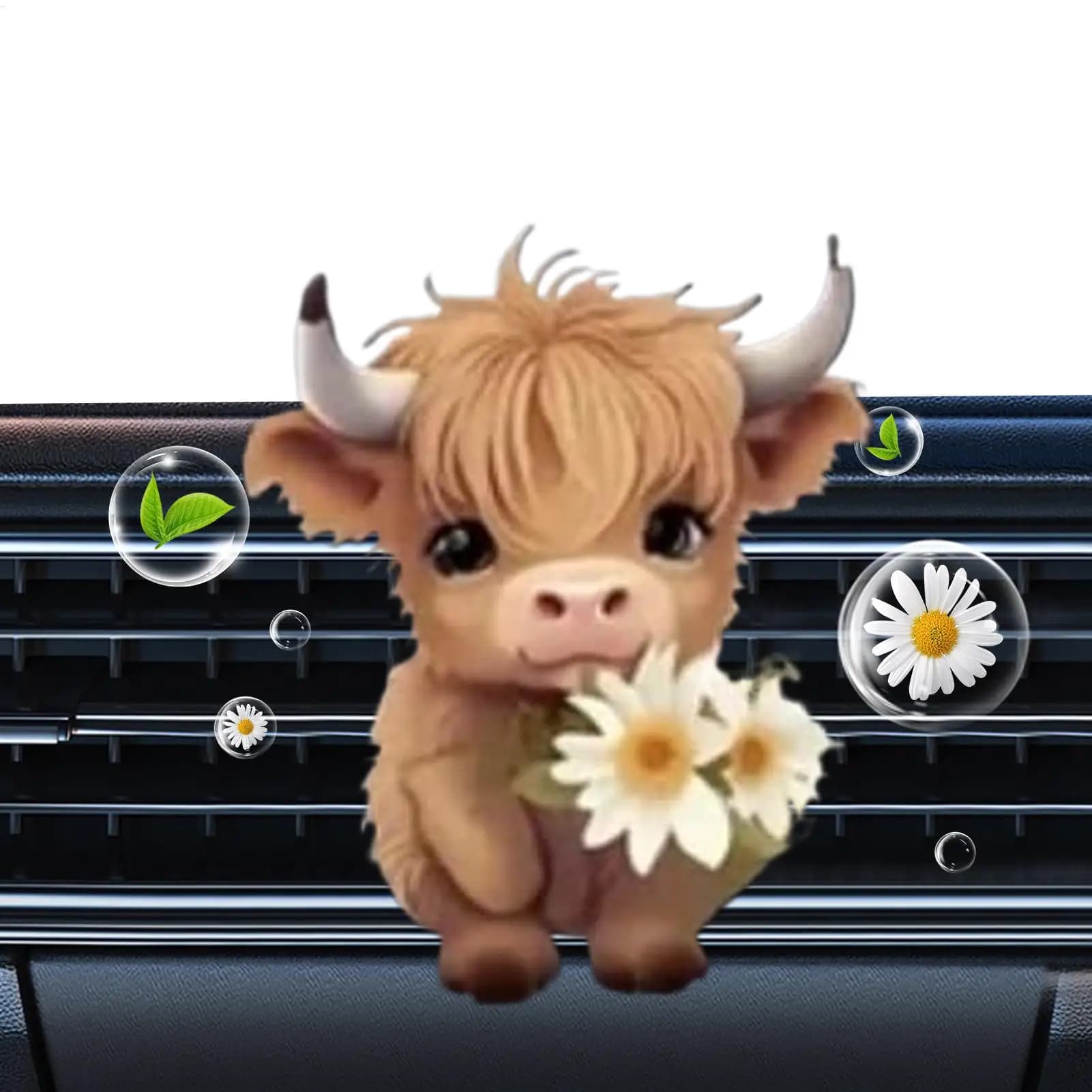 Clip di sfiato per deodorante per auto in acrilico 2D, simpatico diffusore per aromaterapia di mucca delle Highland per camion SUV, clip per profumo di veicoli
