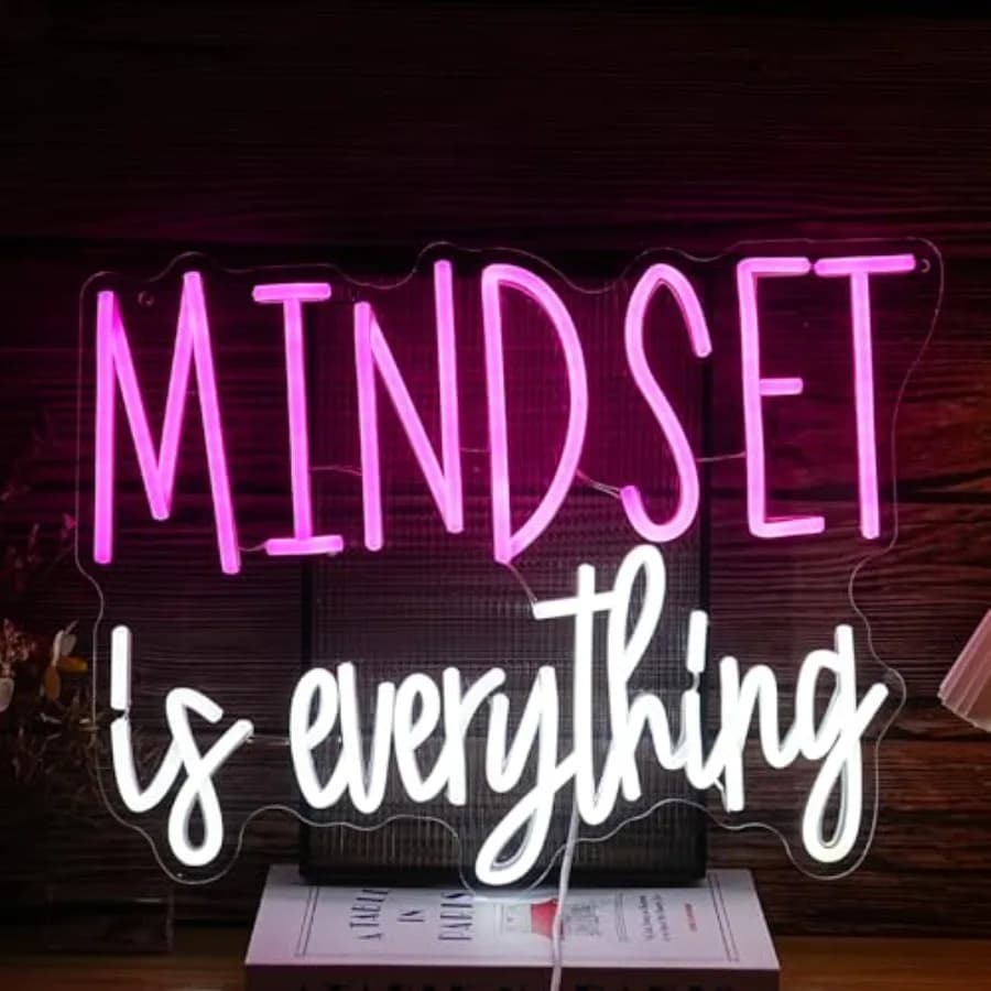 Mindset is Everything Neon Sign Dimmable Inspirational LED Light Up Sign for Wall Decor USB Powered Positive Quotes Motivationa