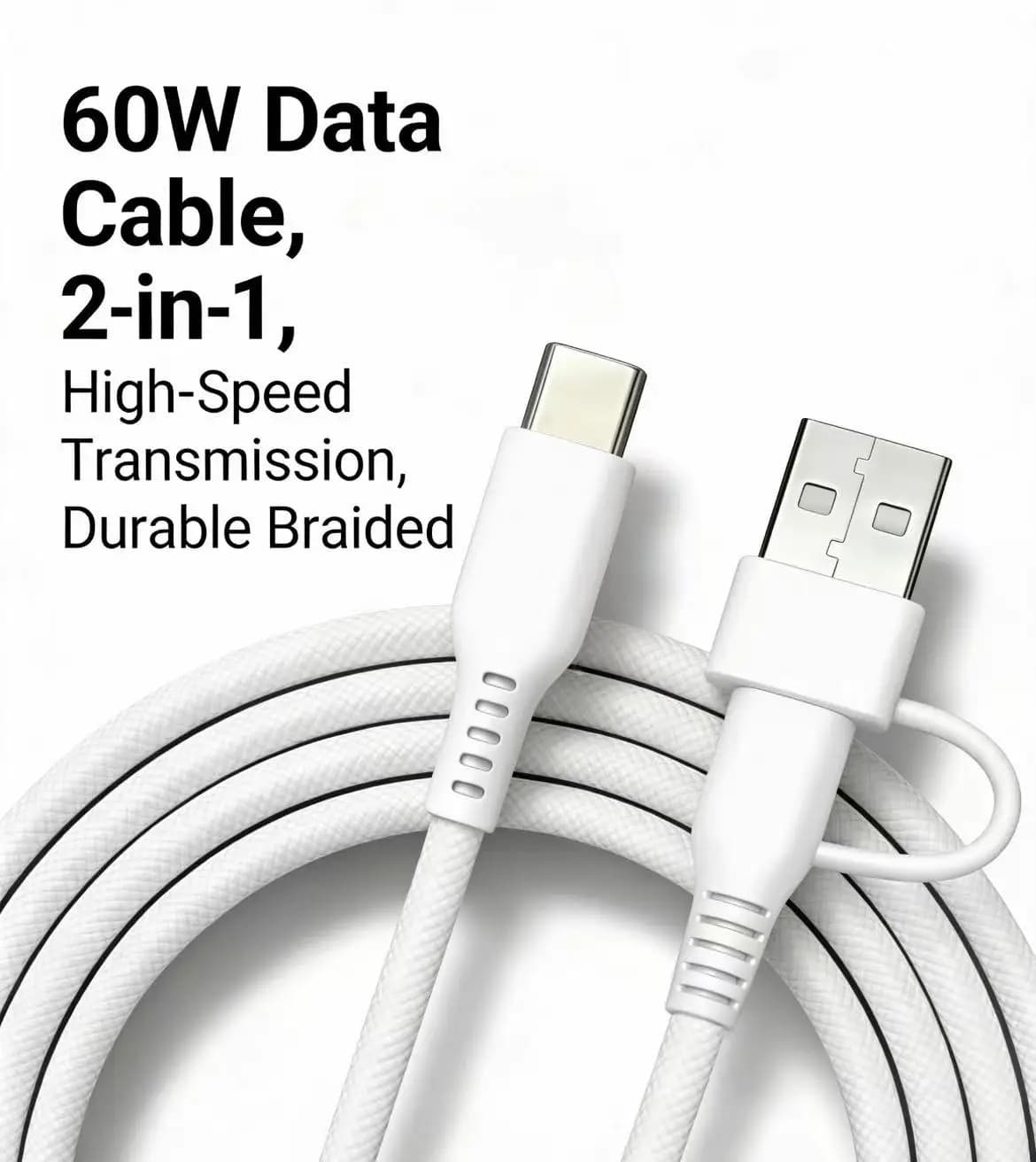 Cavo di ricarica USB-C 2-in-1 a ricarica rapida, cavo intrecciato da 2m per iPhone serie 17/16/15, iPad, MacBook, Samsung, Xiaomi, Android