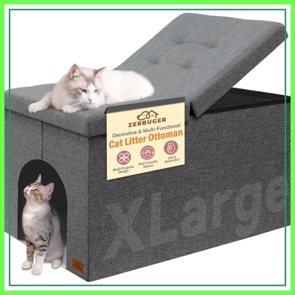 Mobiletto per lettiera per gatti con controllo degli odori, armadietto nascosto con coperchio a ribalta, a prova di cane, extra large (grigio)