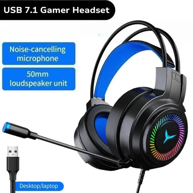 Professional Computer Headphones 7.1 channels with Microphone Stereo Headphones Wired G58 RGB Lights Cool Cable 50 mm long