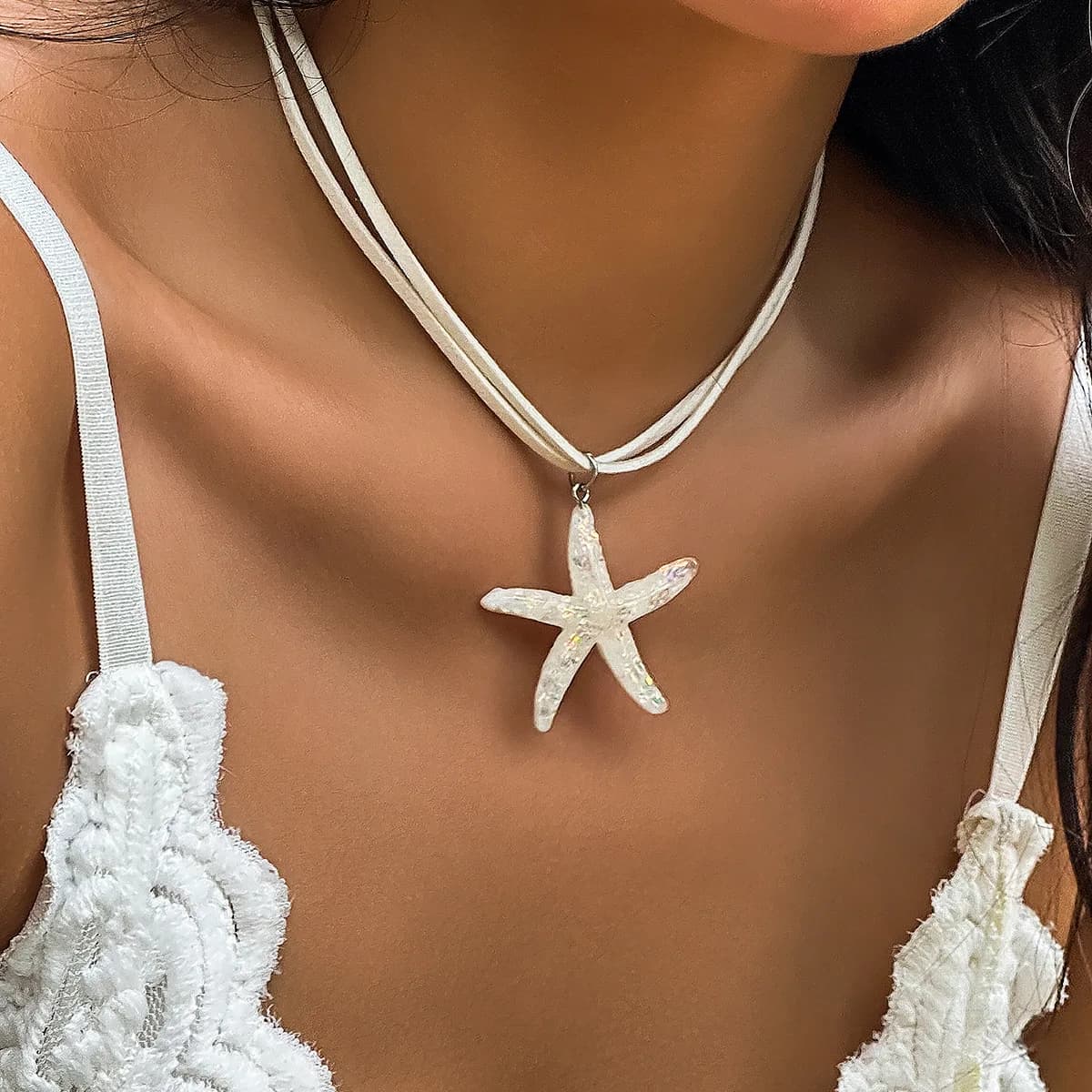 2024 Multi Layers Creative Racing Chain Fashion Beach Jewelry Gift Boho White Blue Navy Star Pendant with Women's Necklace