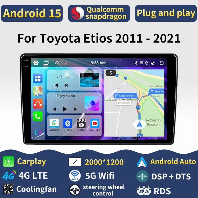 Android 15 Carplay Per Toyota Etios 2011 - 2021 Autoradio Audio WIFI Stereo Lettore DSP Auto BT 2din 360 Macchina Fotografica Multimediale 4G LTE