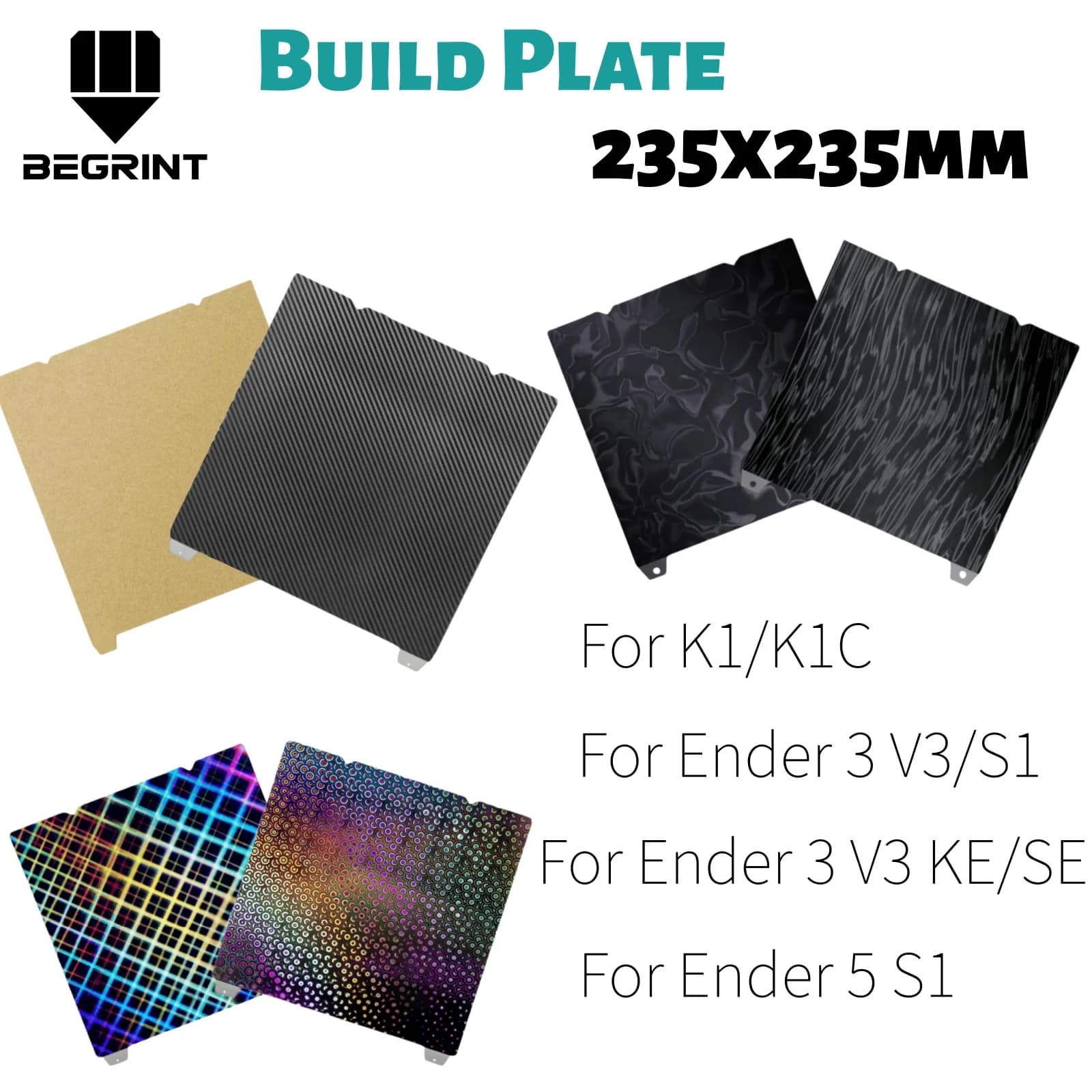 Foglio di acciaio magnetico a doppia faccia 235×235mm, accessorio piatto di stampa PEI PEO per Creality K1 K1C H1H Ender 5 S1