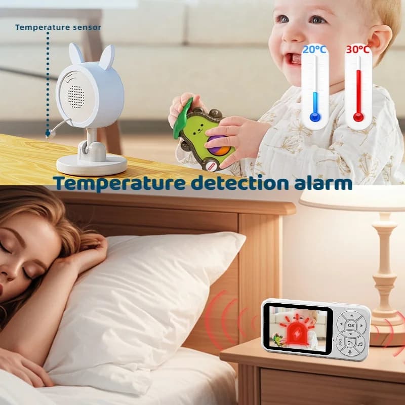 Monitor per bambini Danmini da 3,5 pollici, telecamera di sicurezza da 1 megapixel, 720p, luce notturna RGB, rilevamento della temperatura, visione notturna a infrarossi