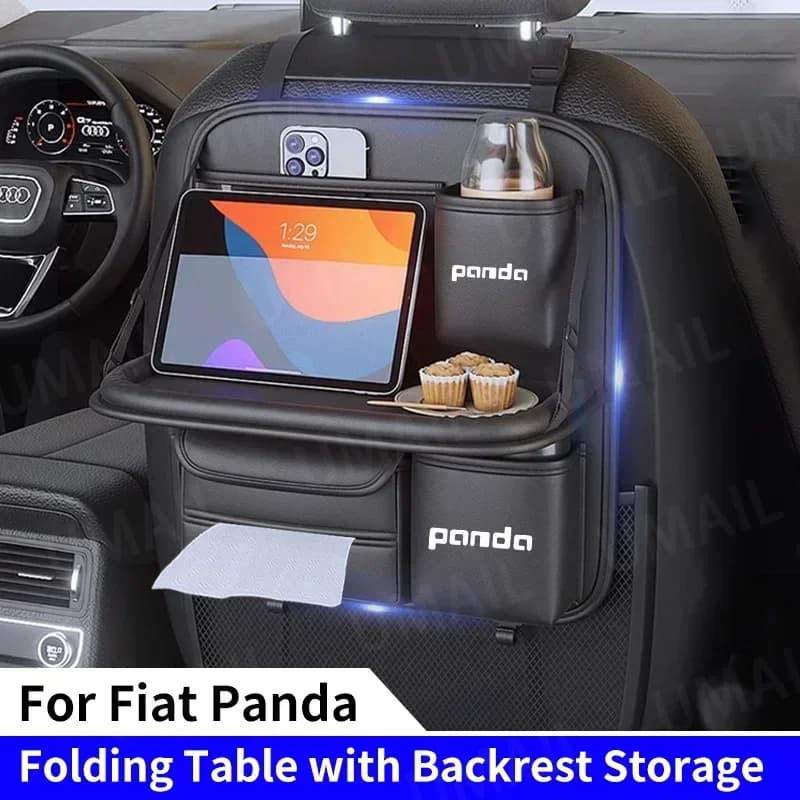 Car Seat Back Storage Bag with Foldable Dining Table Tray Multi-Pocket Backseat Organizer for Fiat Panda 2011 2008 2009 Coss4x4