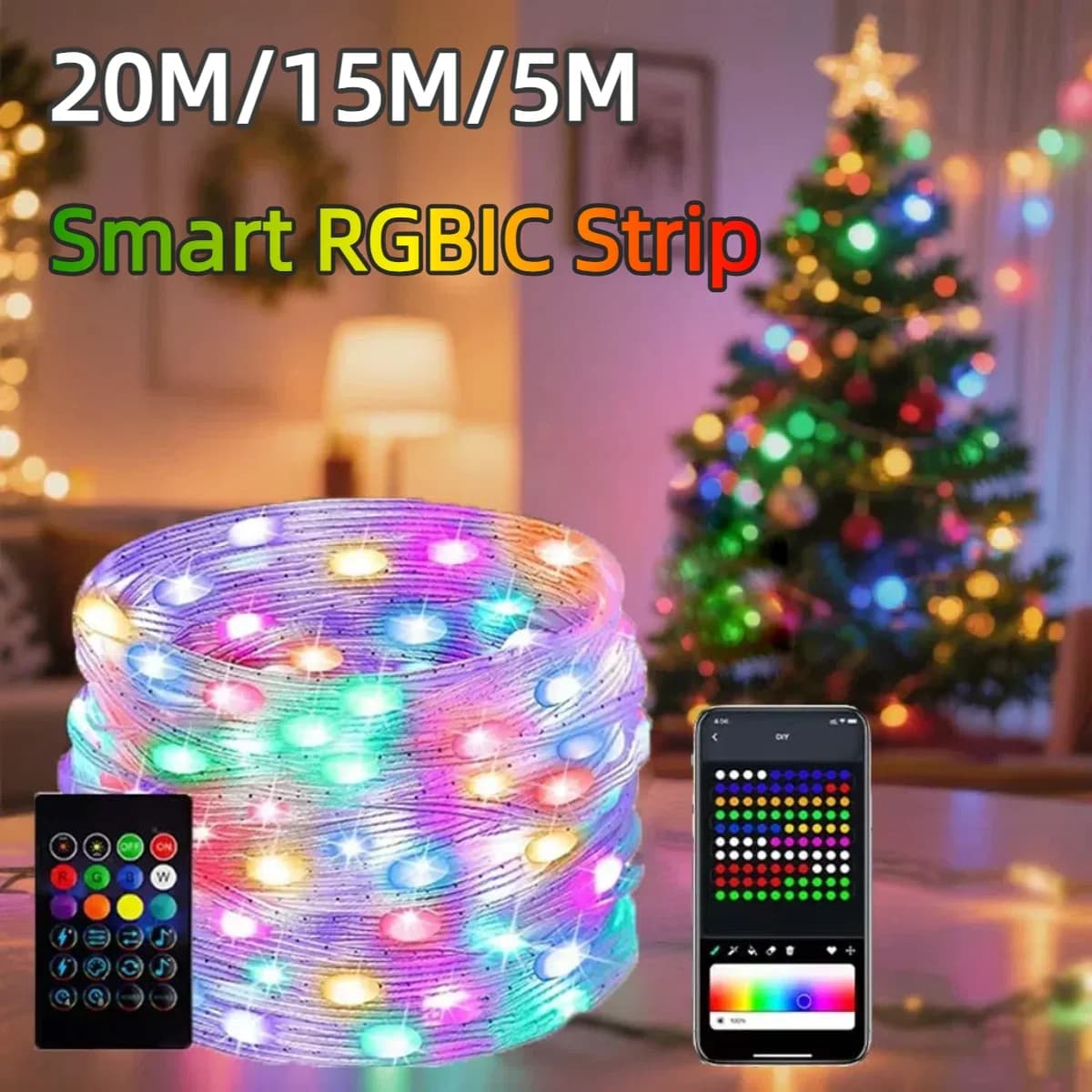 20M/10M/5M Smart USB 5V LED String Light RGB-IC WS2812B Con Bluetooth APP di Controllo IP65 Impermeabile Per Natale Festa di Halloween