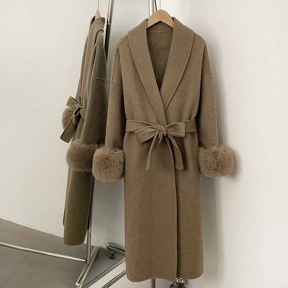 OFTBUY Women's Faux Fur Coat Long Fur Coat with Wool Coat and Artificial Fur Coat for Women Popular Korean Women's Dresses