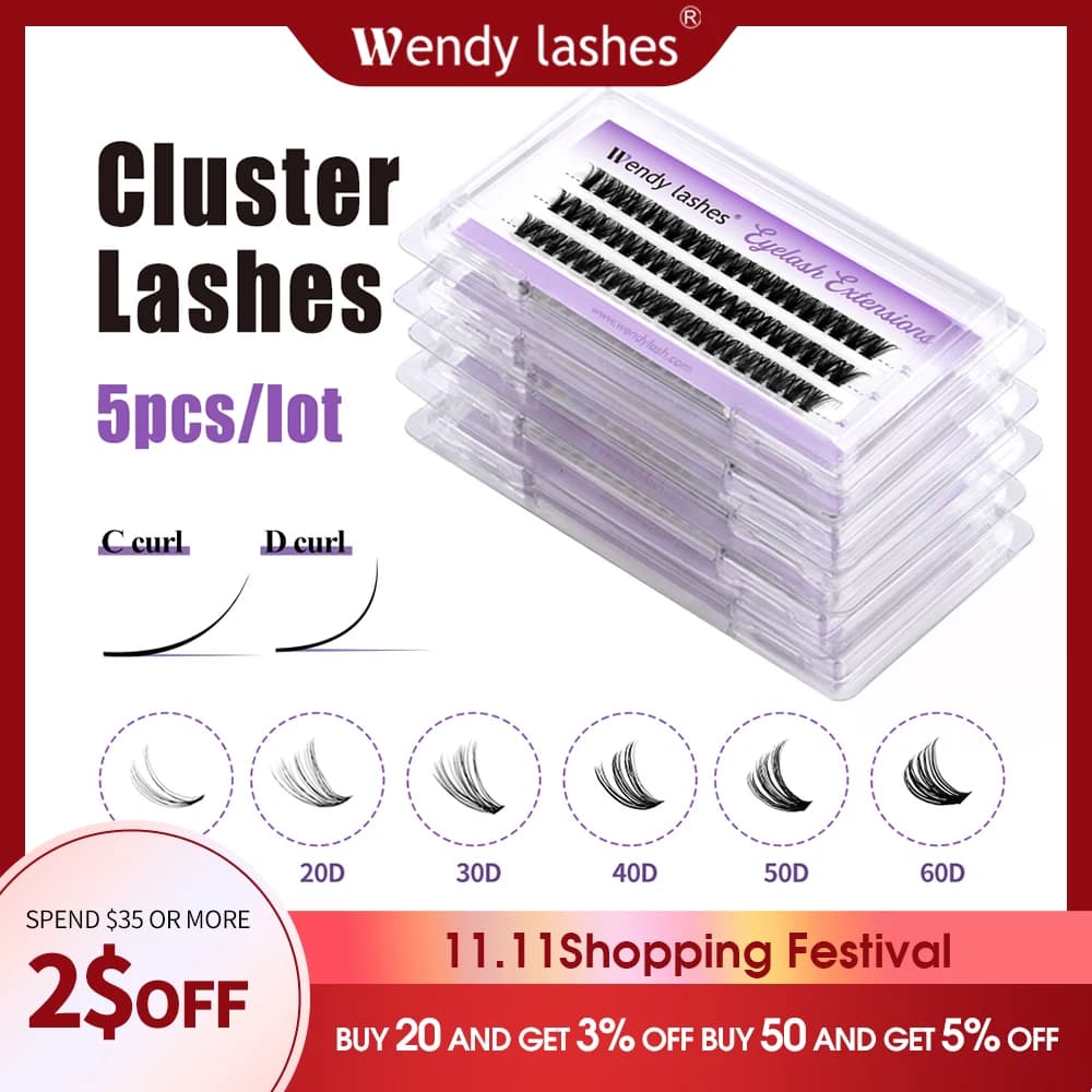 Wendy Lashes 5 pz/lotto Cluster ciglia 3 File 30D/40D Bundles Stile Naturale Ciglia Individuali Fornitore Fatto A Mano