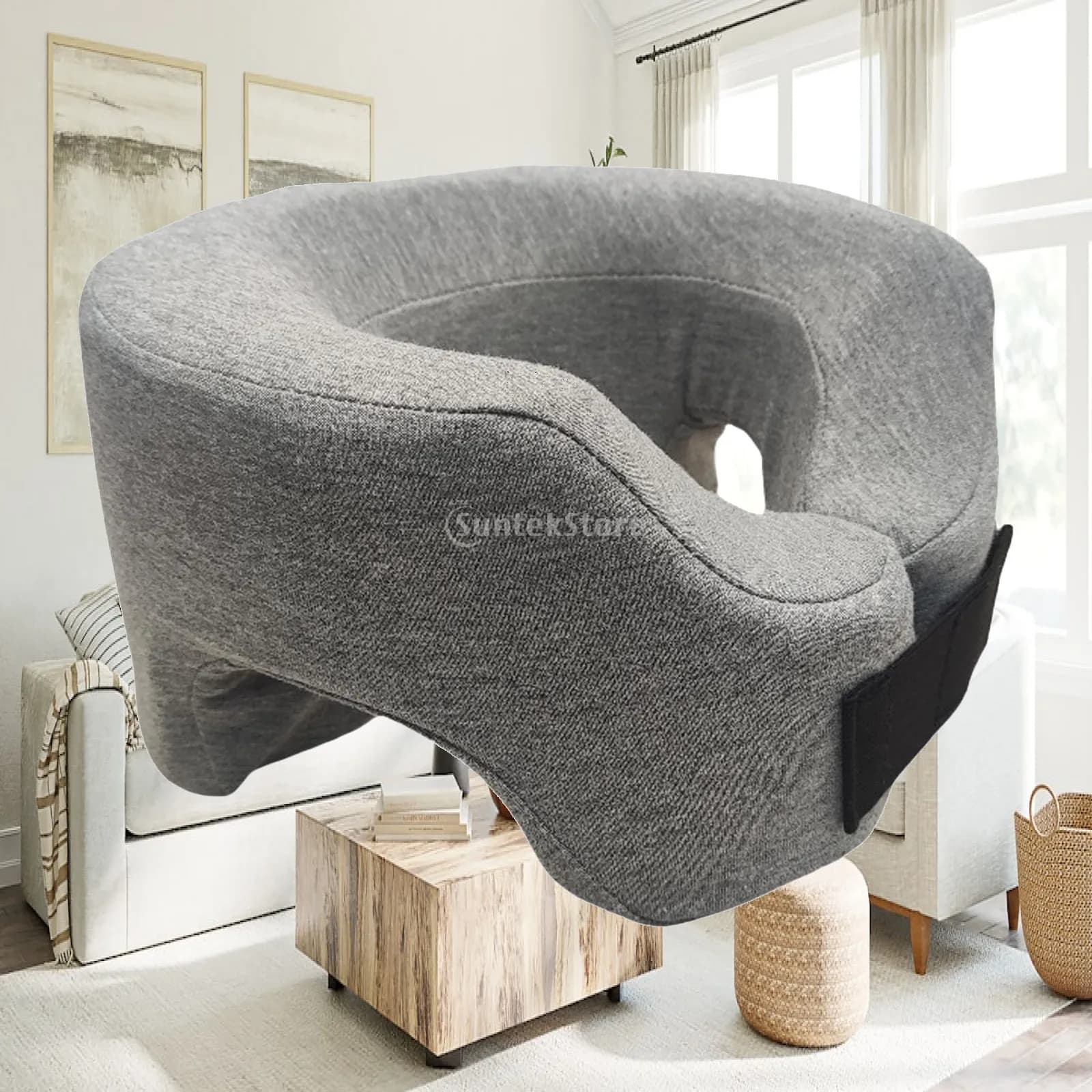 Cuscino Ergonomico per il Riposo del Viso, in Memory Foam Grigio, Portatile per Viaggi in Aereo, Ufficio, Letto, per Sonnellini Confortevoli