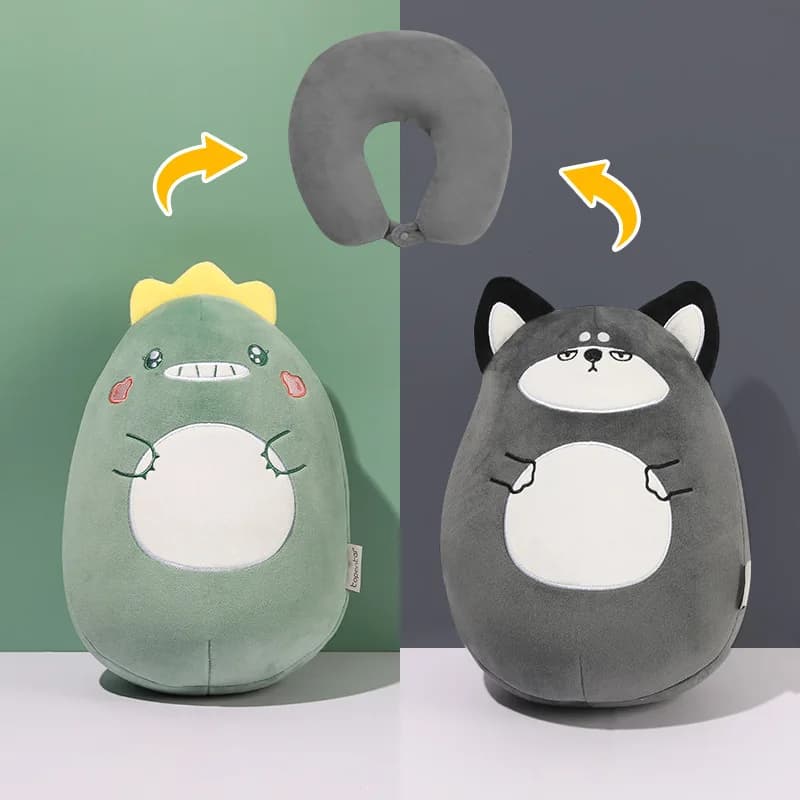 Cuscino a U Deformabile 2 in 1 con Design Cartone Animato, Morbido e Portatile, Supporto per il Collo a Doppio Uso per Ufficio, Riposo, Viaggi, Ausilio per il Comfort Divertente