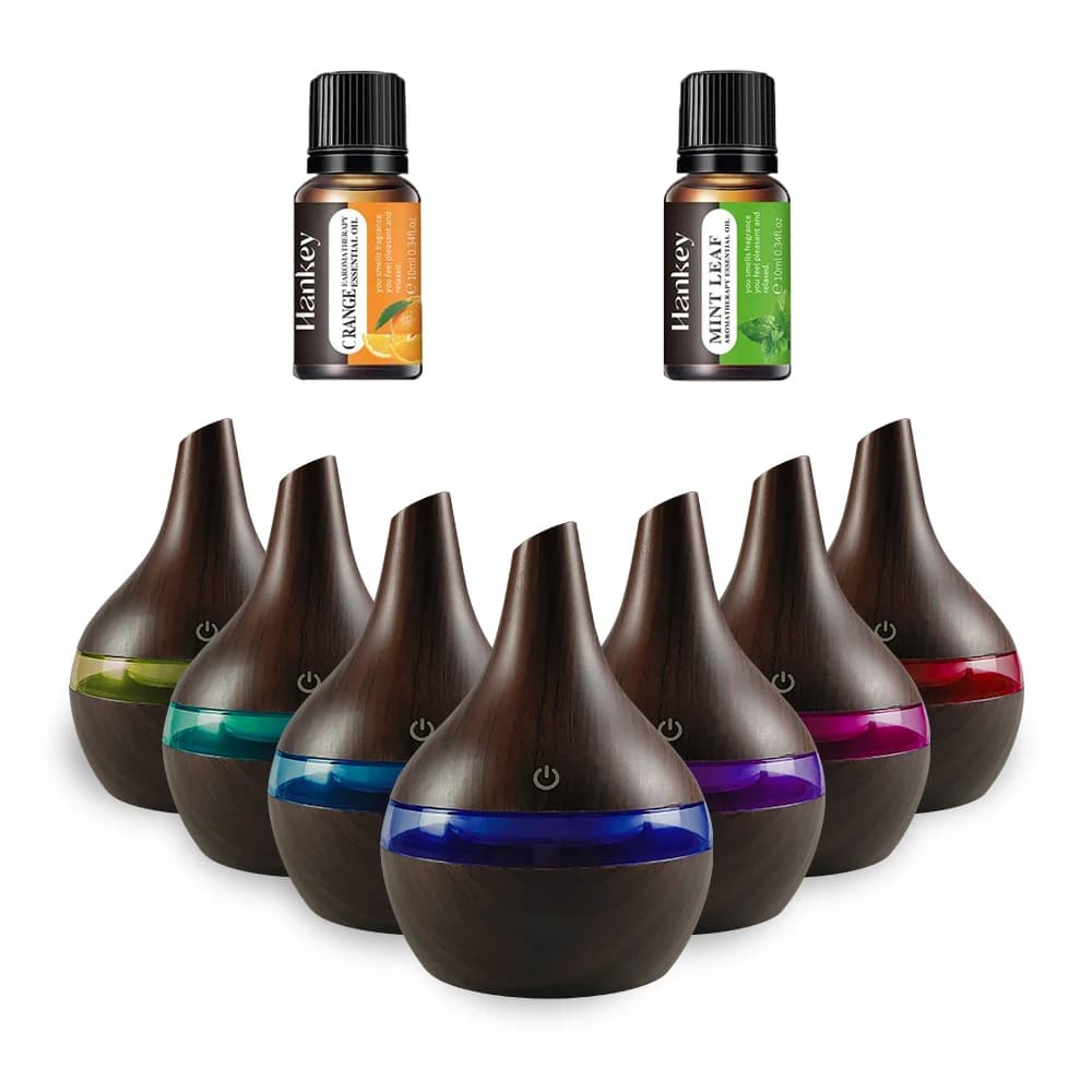 Diffusore per la casa Diffusore di oli umidificatore a venature del legno da 300 ml include 2 oli aromatici (alimentato tramite USB)