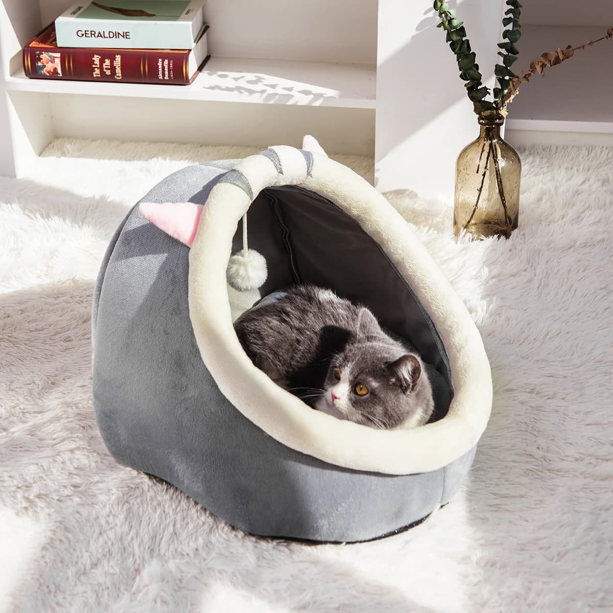 Nuovo Cuccia per Gatti Quattro Stagioni, Cuccia Universale per Cani e Gatti, Cuccia Semichiusa Carina per Animali Domestici, Letto Caldo per Gatti, Cuccia Sicura a Forma di Testa di Gatto
