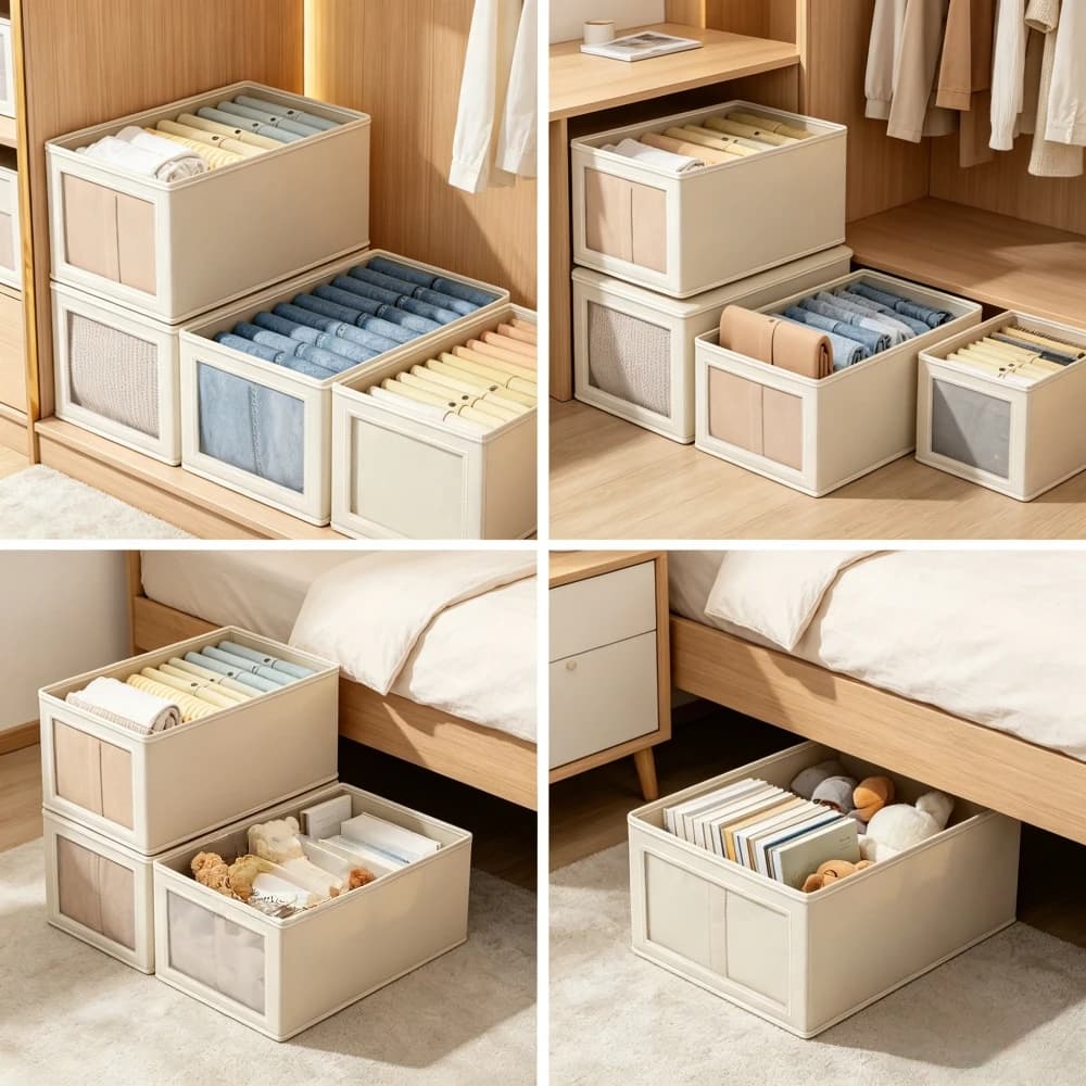 Contenitori portaoggetti in tessuto con coperchio, 1 pezzo, scatole organizer impilabili per armadio con finestra trasparente, contenitori pieghevoli per vestiti