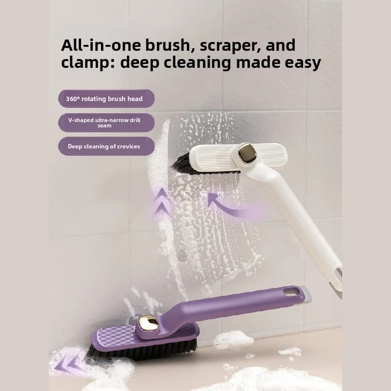 2pcs bathroom crevice cleaning brush, no dead angle floor scrubber for bathroom, toilet, floor, sink, and basin, rotating brush