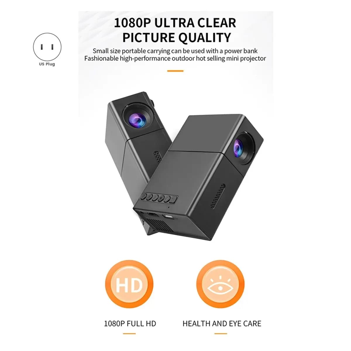 ABZJ Mini Proiettore LED Portatile Compatto per Home Theater, Intrattenimento Indoor, Leggero e Facile da Trasportare, Spina USA