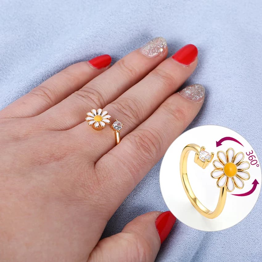 Spinning Daisy Folower anello aperto regolabile per donne ragazze Fidget Anti Stress Spinner Rings ansia anello gioielli regali per feste