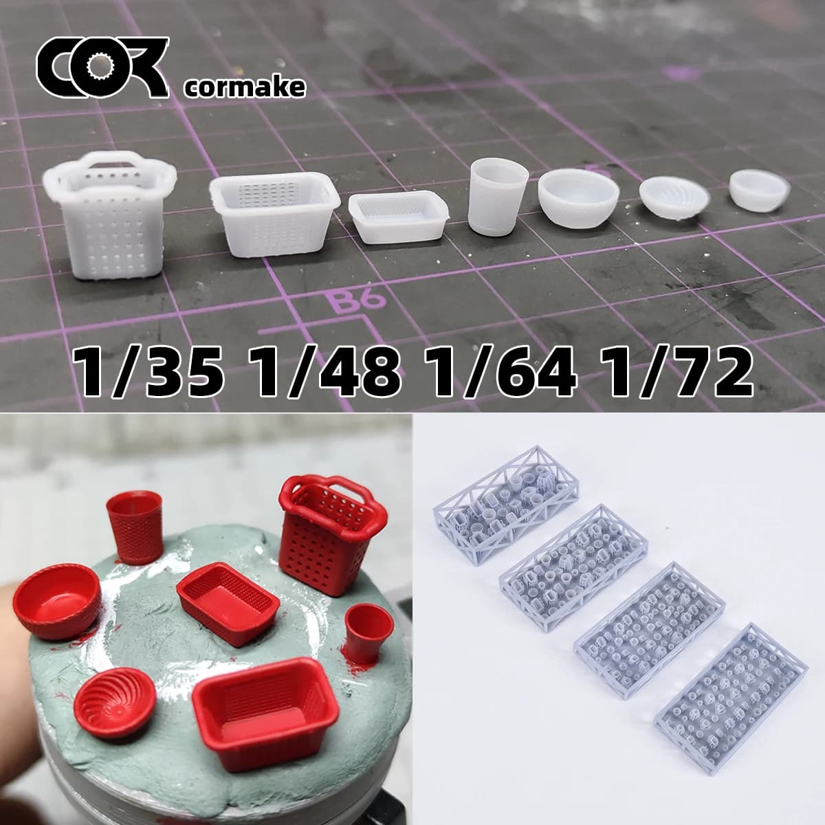 Cestino per rifiuti in plastica da assemblare, vassoio per frutta, bidone della spazzatura, cestino per rifiuti, diorama, kit modello in scala 1/72 1/64 1/35 1/32