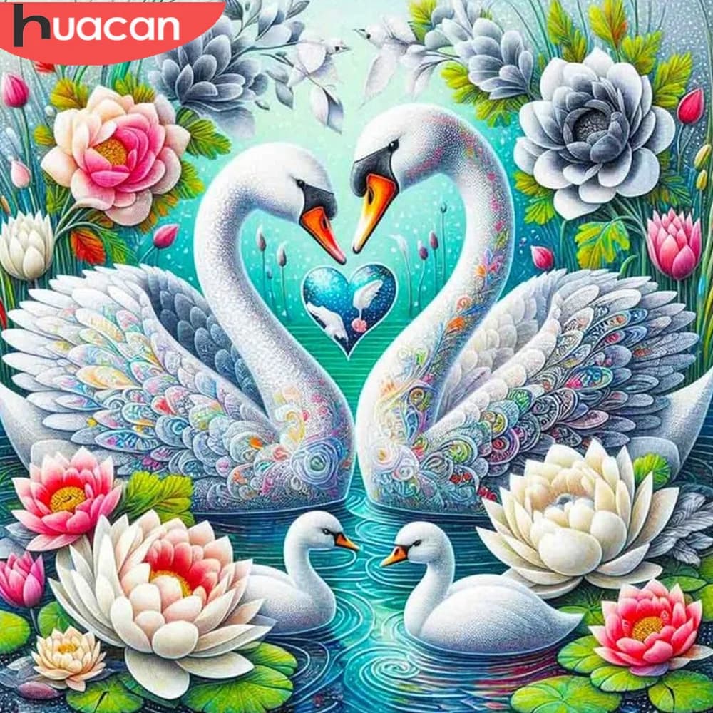 HUACAN 5D pittura diamante cigno mosaico animale Kit completo rotondo completo fiore nuovi arrivi decorazione camera da letto