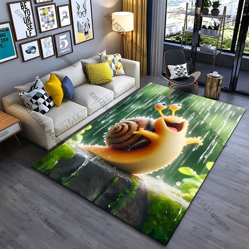 Tappeto gioco per bambini a forma di lumaca allegre che godesi della pioggia, tappeto yoga, decorazione per soggiorno, tappetino per gattonare, zerbino, tappeto per area giochi