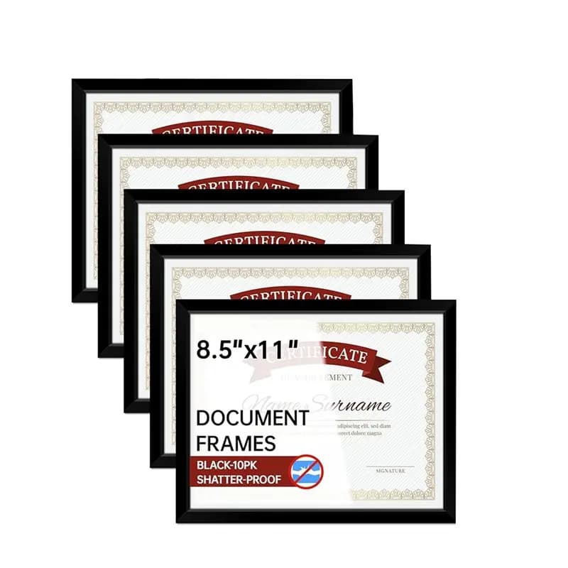 'ACCATURA'Package of 5 black pearl frames, 8.5 x 11 certificate frame, photo frames, posters, artworks