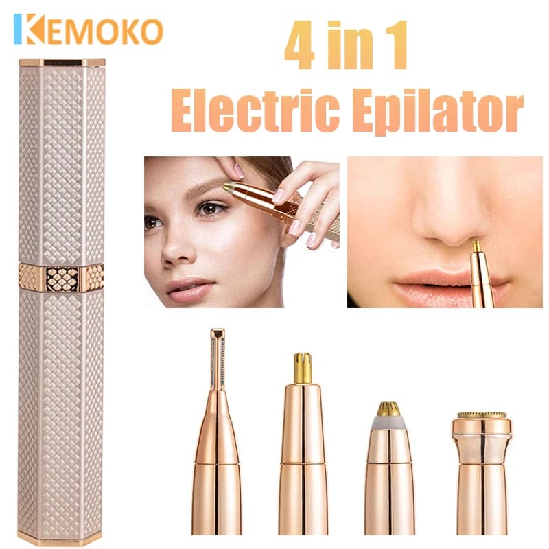4 in 1 Electric Eyebrow Trimmer Mini Epilator Lipstick Facial Mini Hair Removal Portable Face Armpit Women Bikini Painless Razor